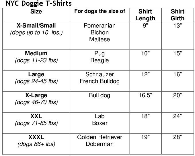 Size Charts – Les Pets En Voyage